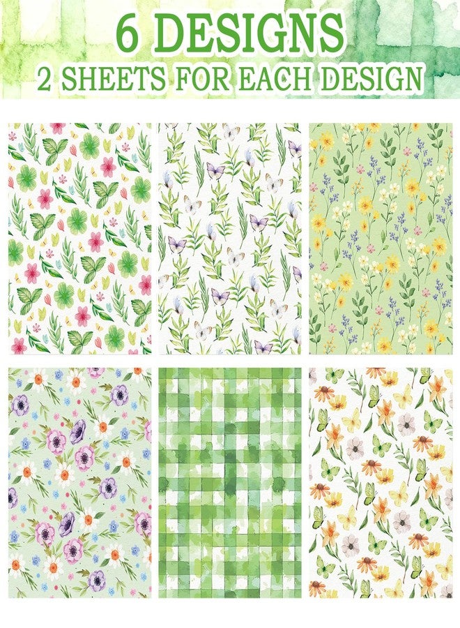 Resflyar 12 Sheets Floral Wrapping Paper, Watercolor Flower Butterfly Green Checked Gift Wrap Paper Folded Flat with Jute Twine Sticker for Baby Shower Birthday Wedding Christmas Party DIY Crafts, 20 x 27 Inch - Image 2
